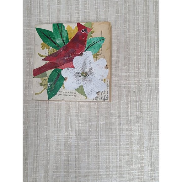 Cardinal Original Mixed Media 6"x6" Torn Paper‎ Collage By Cindy Smith Featuring - Picture 3 of 6